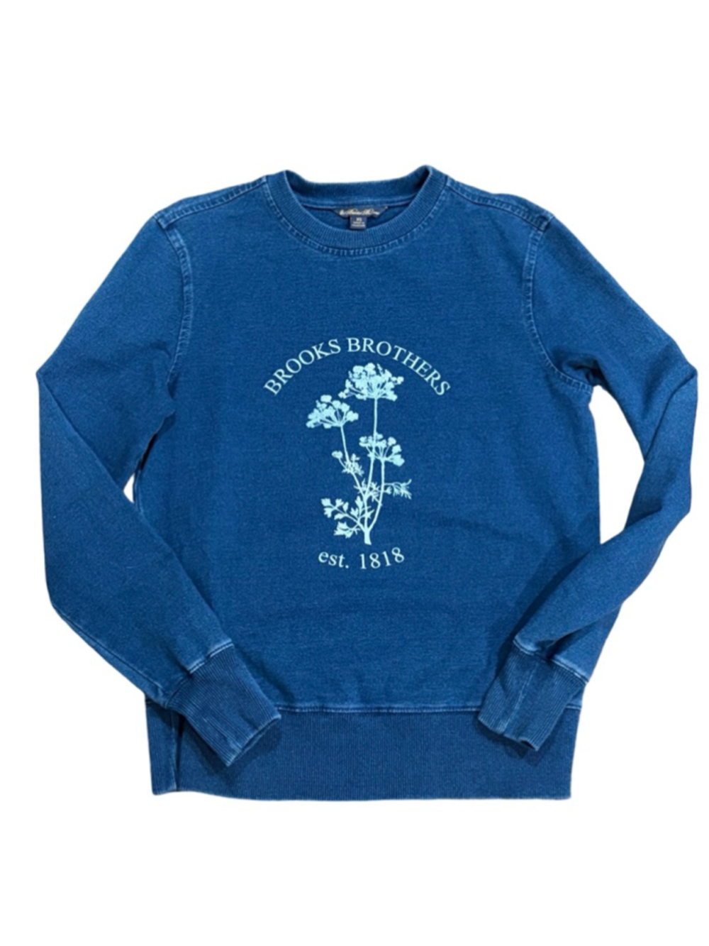 Brooks Brothers Indigo Crewneck Sweatshirt XS Vintage Wash Floral Logo